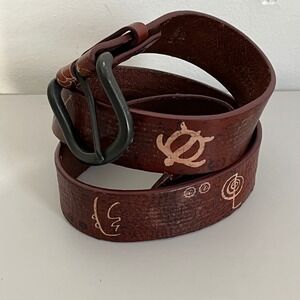 Leather Island Men's Brown Embossed Symbol Belt Size 32